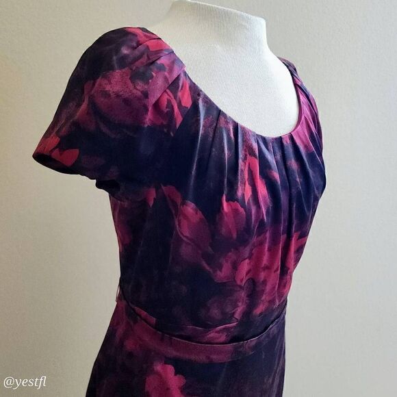 Elie Tahari belted red cap sleeve silk dress 8 - Picture 3 of 6